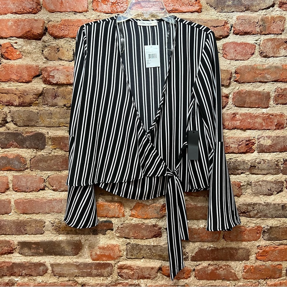 Chloe + Katie Black and White Wrap Blouse Size Small NWT